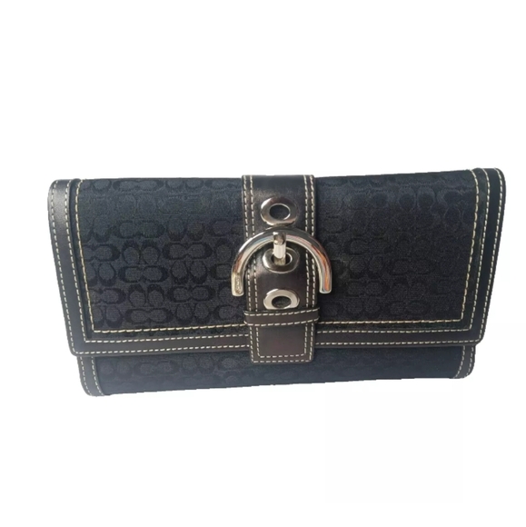 Coach Signature Wallet Black Canvas Tri-Fold & Matching Checkbook Cover Set - Picture 5 of 8